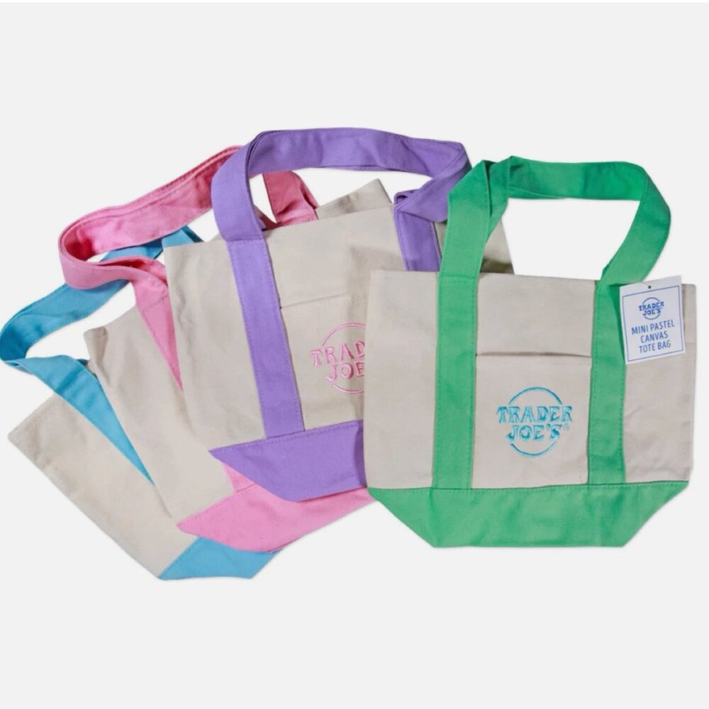 Trader Joe's Mini Pastel Canvas Tote Bag - Set of 4 - New with Tags